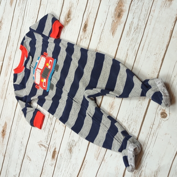 Carter's Navy/Gray Fire Truck Fleece Footies 12M - Picture 2 of 9